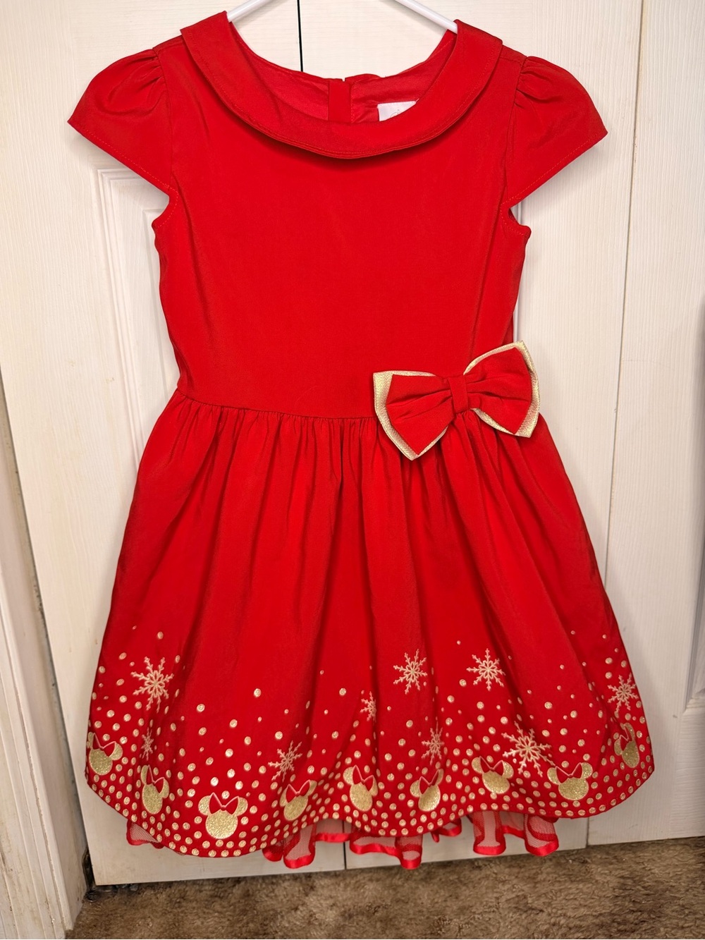 Disney Minnie Mouse Snowflake Girls Red Holiday Bow Ruffle Dress
